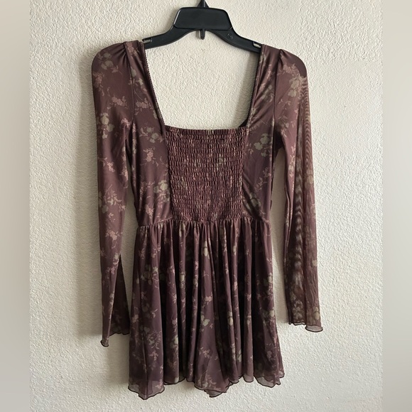 Urban Outfitters Diana Ruched Cut-Out Playsuit Floral Long Sleeve Romper M - Picture 11 of 16